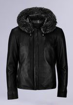 Load image into Gallery viewer, RUFFLE HOODIE LEATHER JACKET
