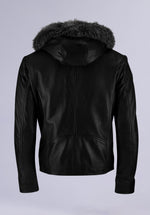 Load image into Gallery viewer, RUFFLE HOODIE LEATHER JACKET
