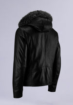 Load image into Gallery viewer, RUFFLE HOODIE LEATHER JACKET
