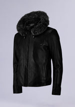 Load image into Gallery viewer, RUFFLE HOODIE LEATHER JACKET

